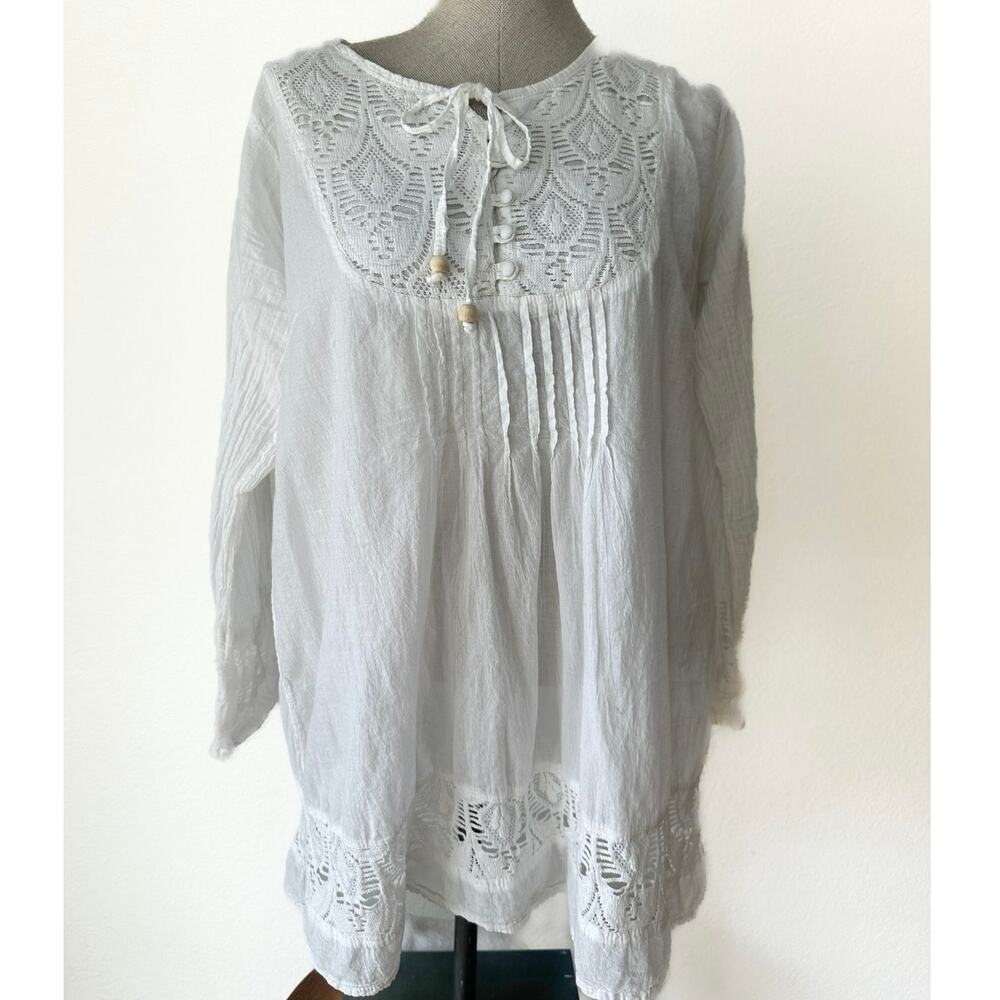 Amanda’s Collection White Cotton Lace Peasant Poet Tunic Top M Cottagecore